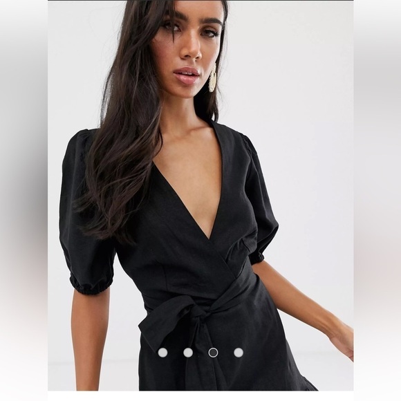 ASOS Tie Front Wrap Black Mini Dress - Picture 3 of 9